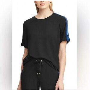 Lauren Ralph‎ Lauren Womens Black Track-Stripe T-Shirt Size L Career Office